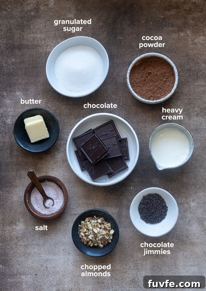 Chocolate caramel truffles recipe ingredients labelled.