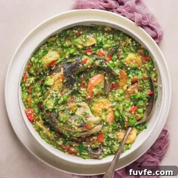 Nigerian okro soup in a wide bowl.