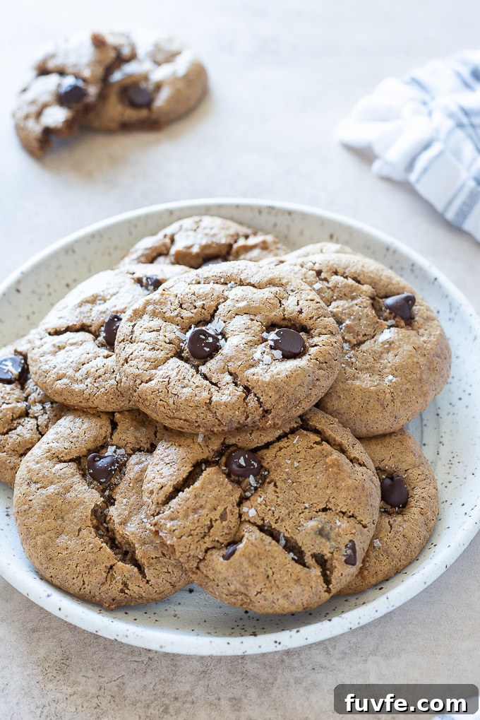 Flourless Almond Butter Cookies Recipe 3 Plate of almond butter chocolate chip cookies
