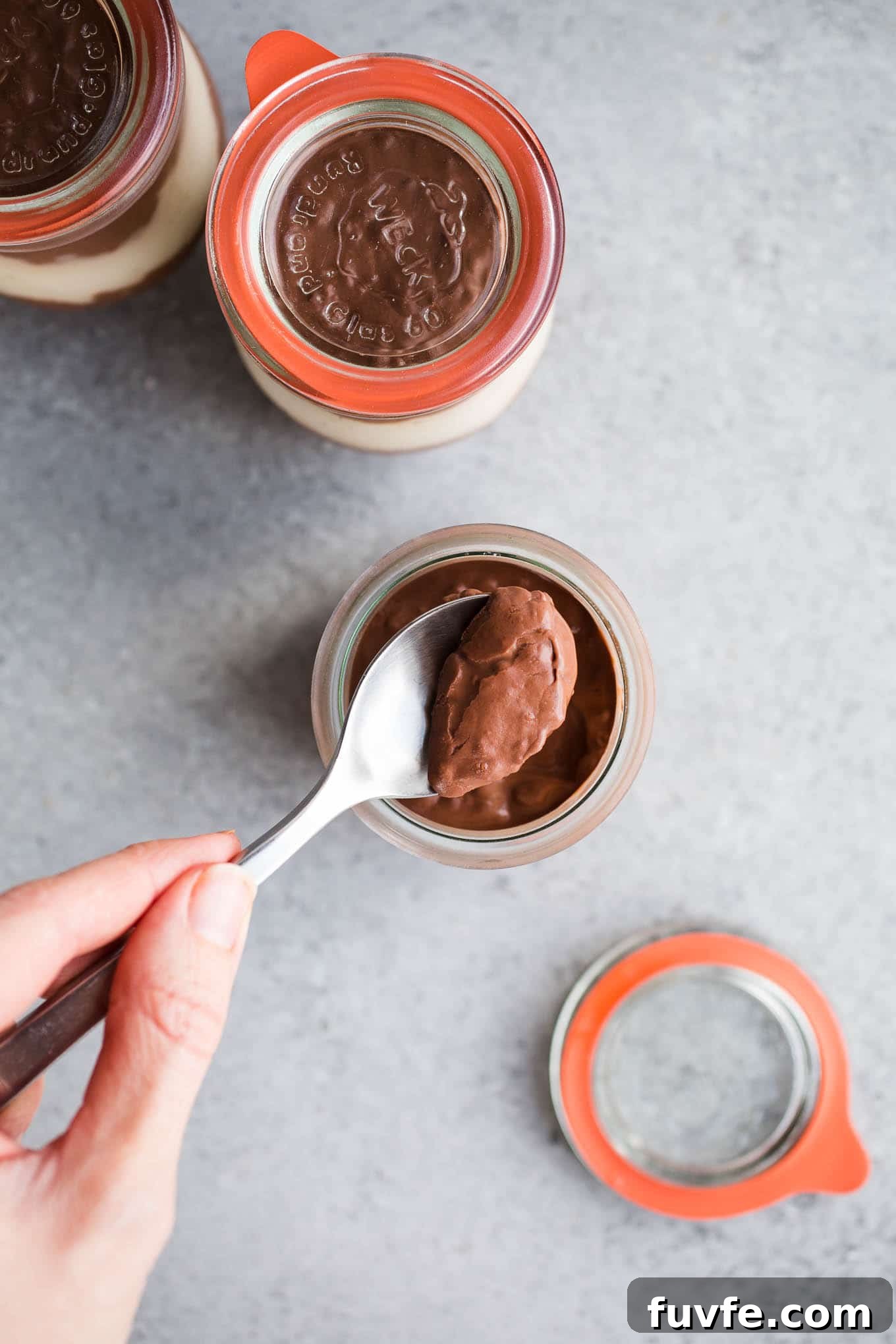 Vegan Chocolate Vanilla Pudding Cups made with rich chocolate cocoa powder, coconut milk, almond milk, maple syrup, and pure vanilla extract. An easy gluten-free, dairy-free pudding recipe!