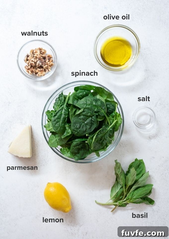 Spinach pesto ingredients