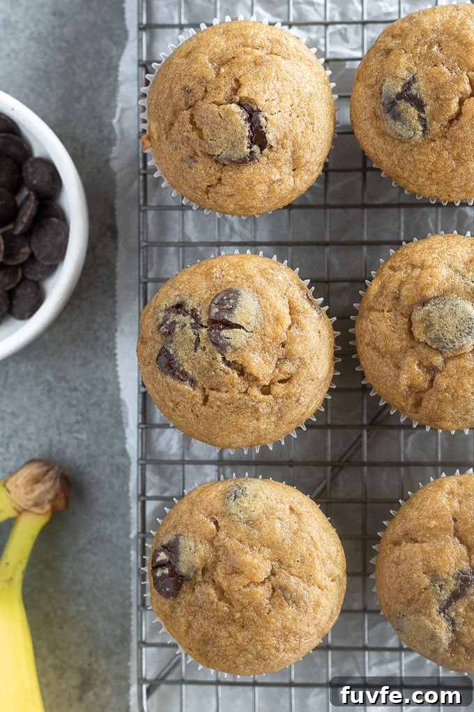 Peanut butter and banana muffins on a wire rack