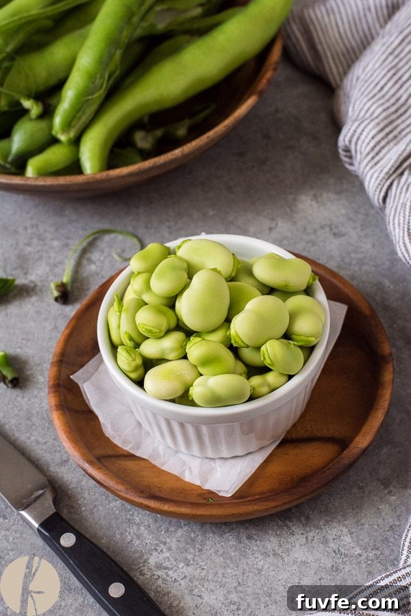 Shelled fava beans in white ramekin
