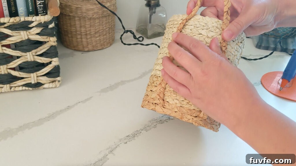 Create a Stunning Ombré Basket: Step-by-Step DIY Guide 10 Glue the handles to the side of the basket to complete