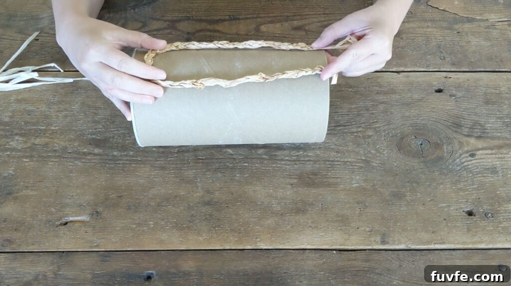 Create a Stunning Ombré Basket: Step-by-Step DIY Guide 6 Using a loop of raffia, measure where you need to cut the oatmeal container