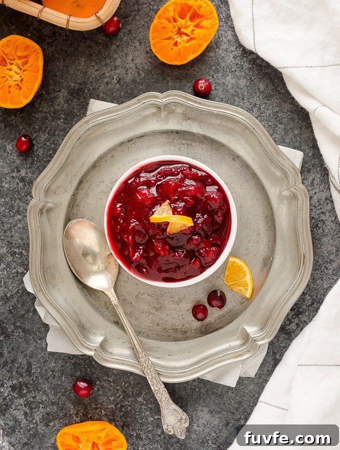 Homemade cranberry sauce with orange juice in a ramekin