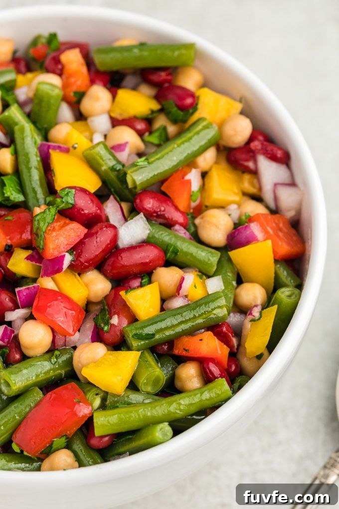 Bowl of three bean salad close up