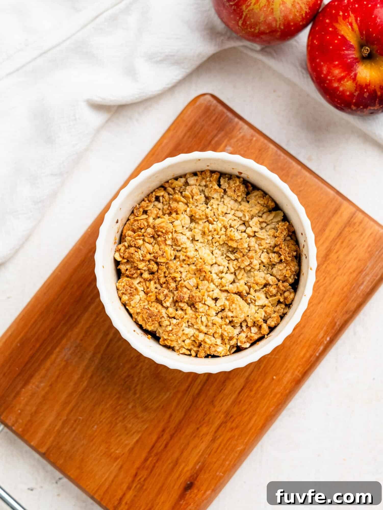 Single Serve Apple Crumble in a small ramekin.