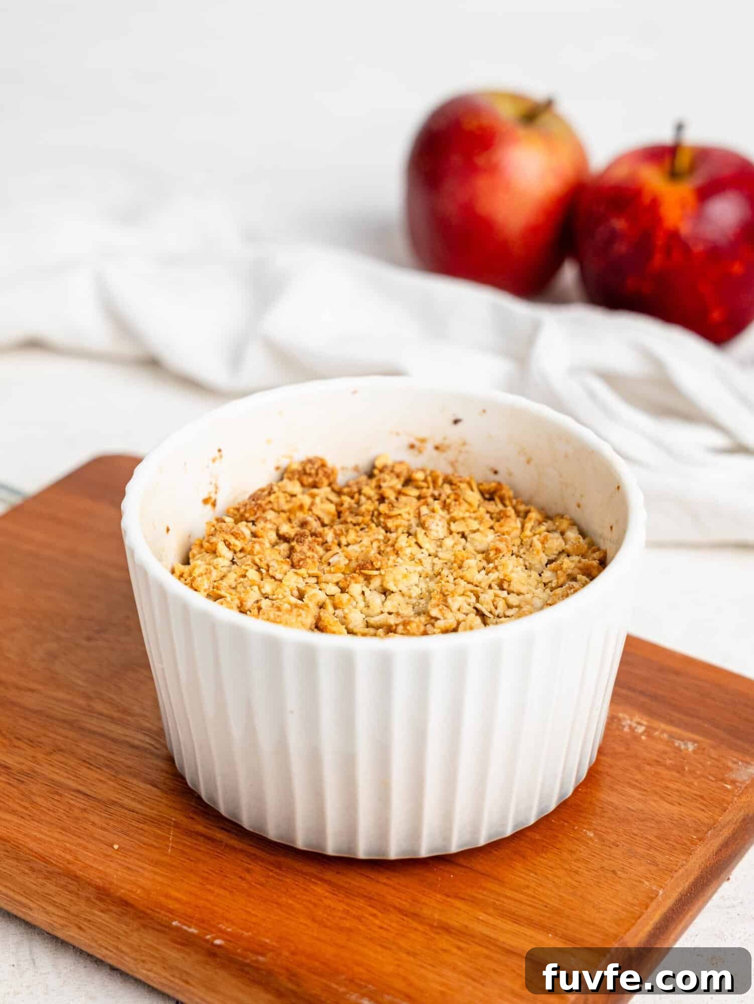 Single Serve Apple Crumble in a small ramekin.