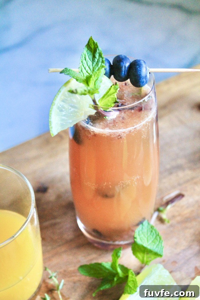 refreshing mango blueberry gin fizz
