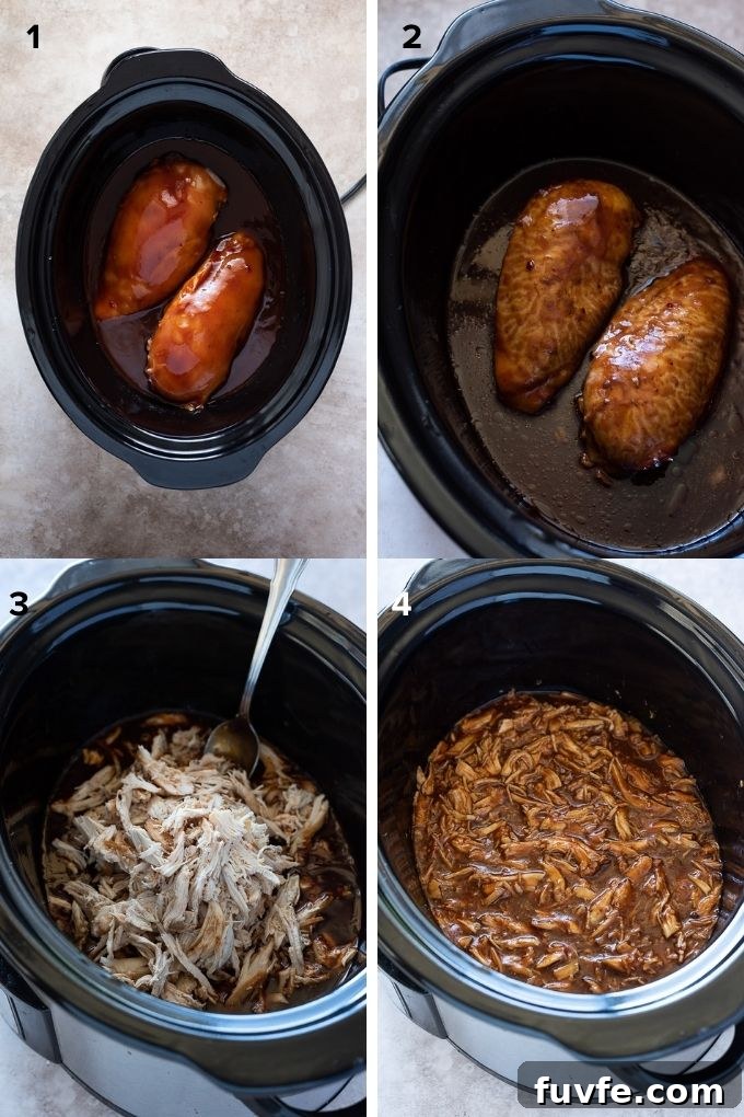 Slow Cooker BBQ Pulled Chicken Sandwiches 4 How to make BBQ pulled chicken slow cooker collage