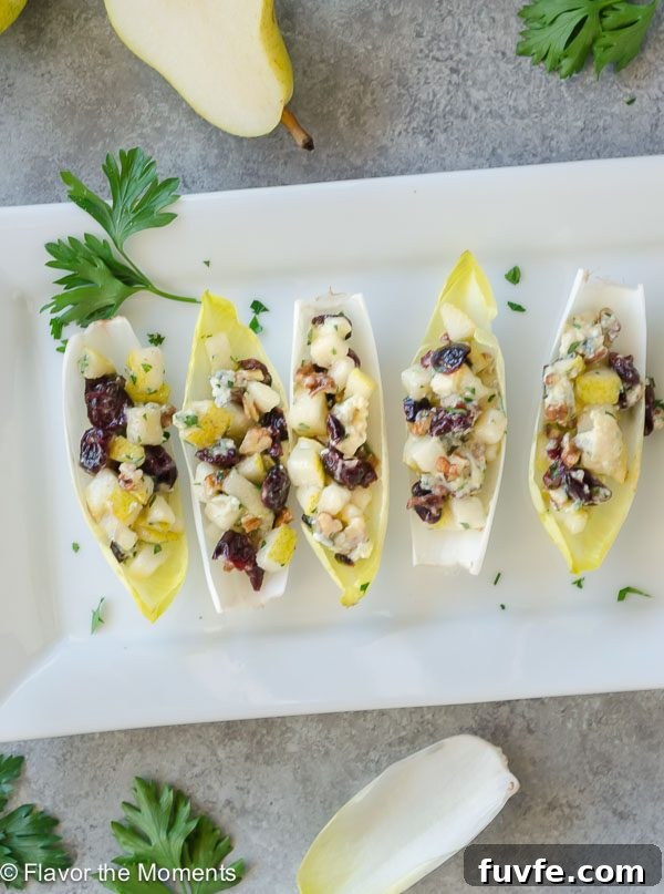 overhead of endive salad bites