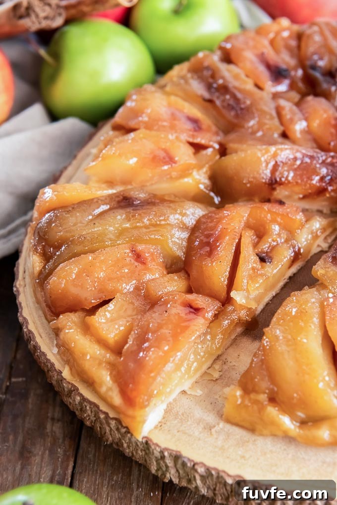 Apple tarte tatin sliced on a serving platter