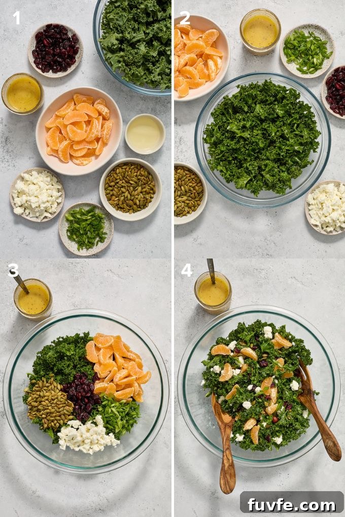 Kale and Orange Salad with Citrus Vinaigrette Recipe 5 Step-by-step photos showing how to make kale salad.