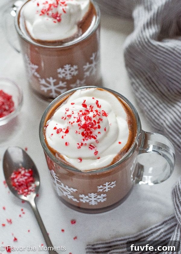 Slow Cooker Peppermint Hot Chocolate Recipe 3 Peppermint hot chocolate in a mug with whipped cream