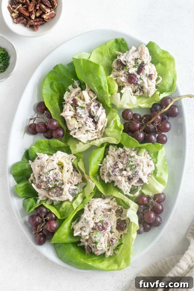 Sonoma chicken salad served in lettuce wraps.