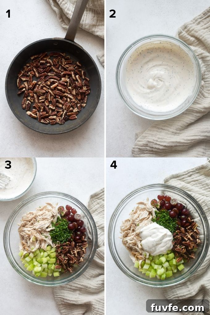 How to make chicken salad with grapes and pecans.