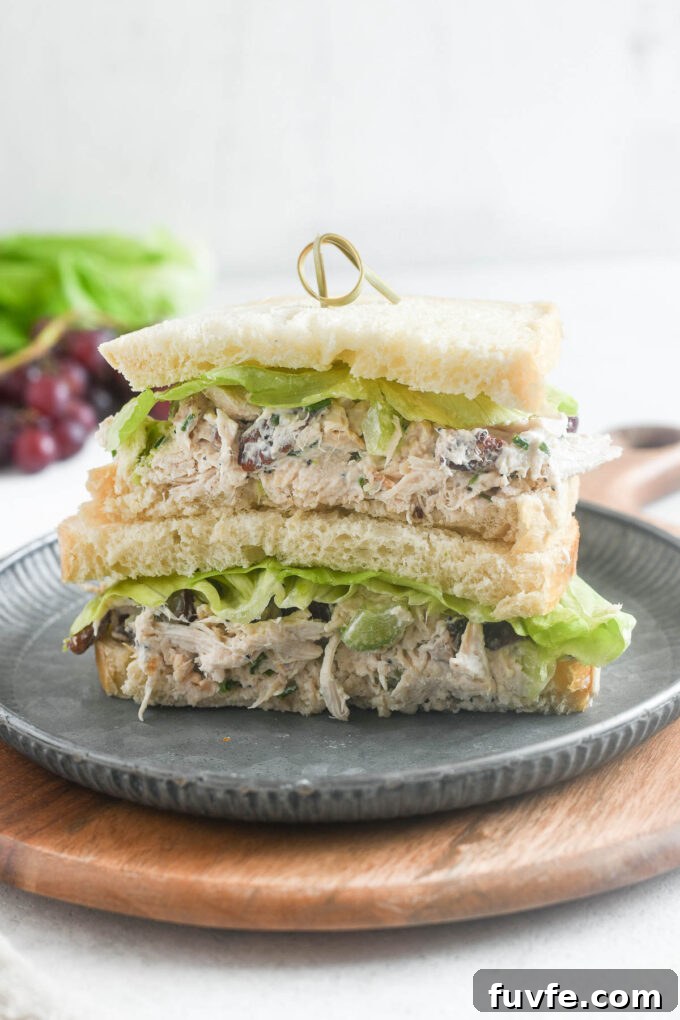 Chicken salad with grapes served as a chicken salad sandwich.