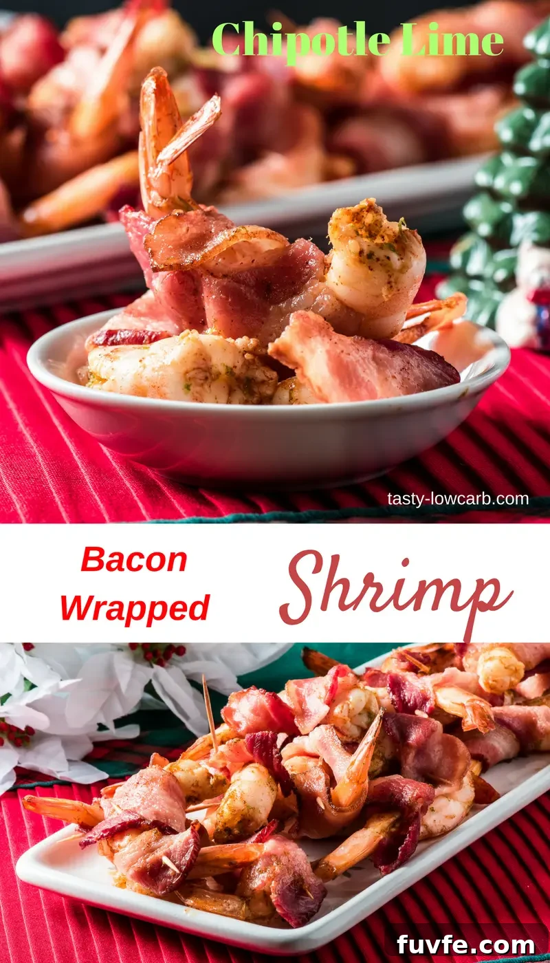 Chipotle lime bacon wrapped shrimp closeup