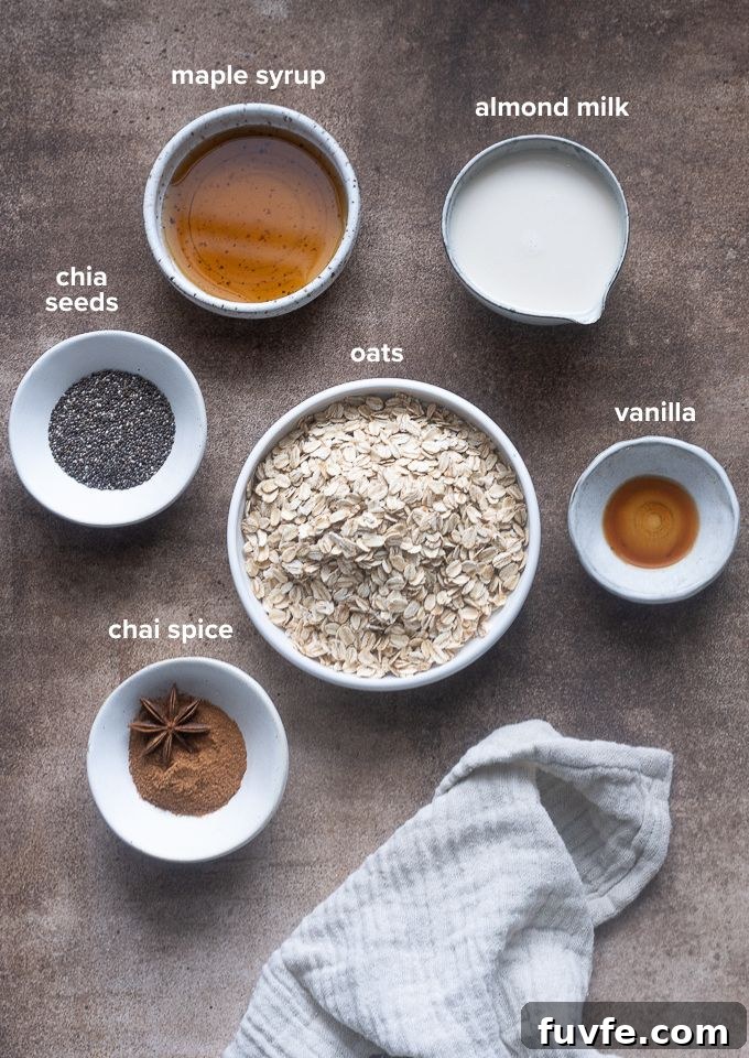 Creamy Spiced Chai Overnight Oats Recipe 3 Chai spiced overnight oats recipe ingredients.