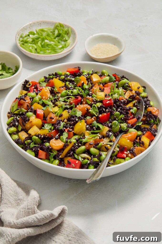 Forbidden Rice salad tossed in ginger orange dressing.