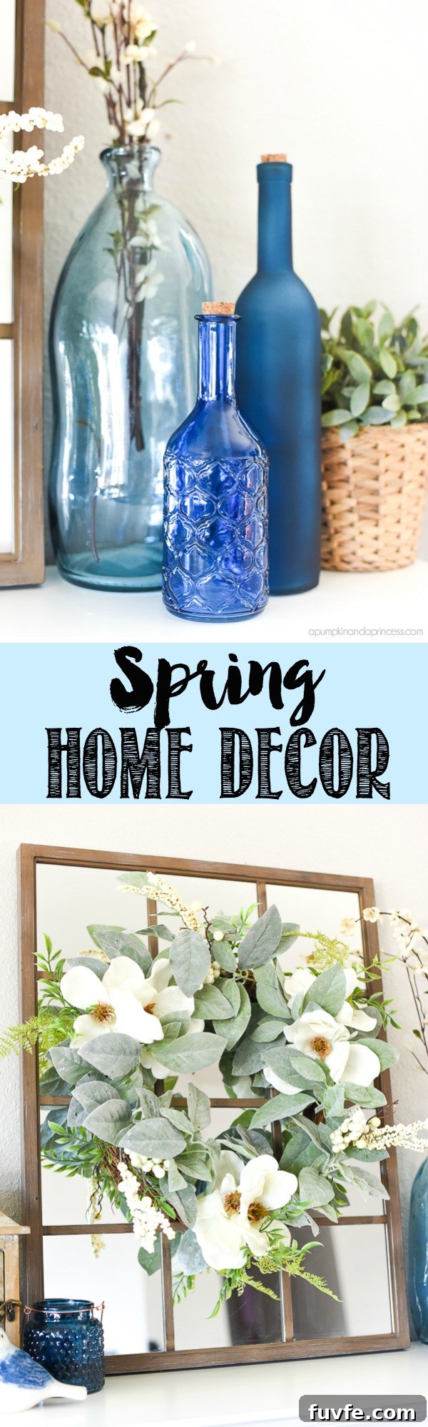 Spring Home Decor - update your home with neutrals and shades of blue vases for Spring!