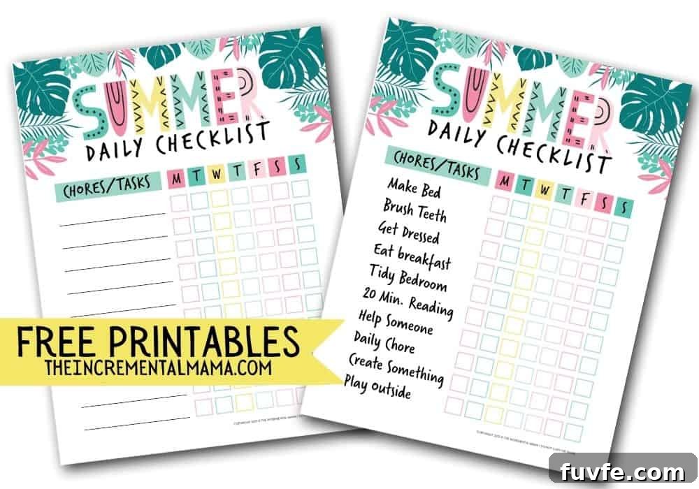 Daily & weekly summer chore chart 