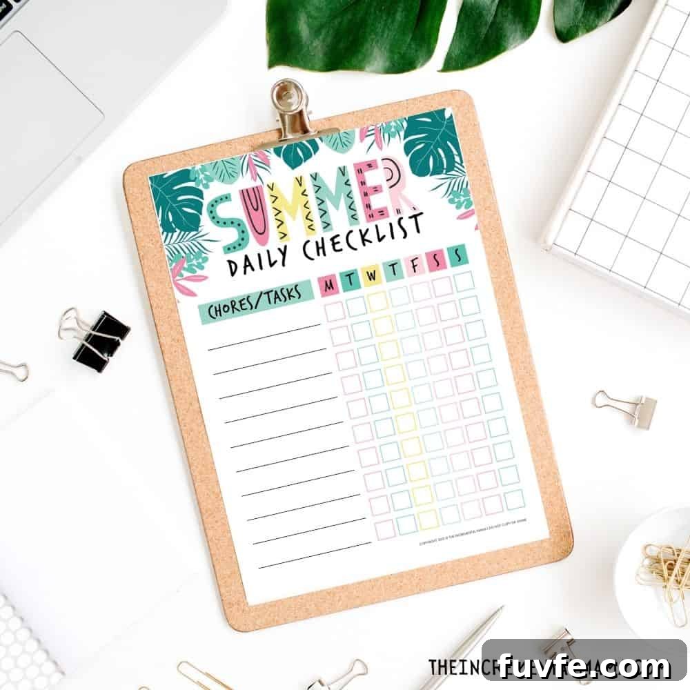 free printable chore chart for summer