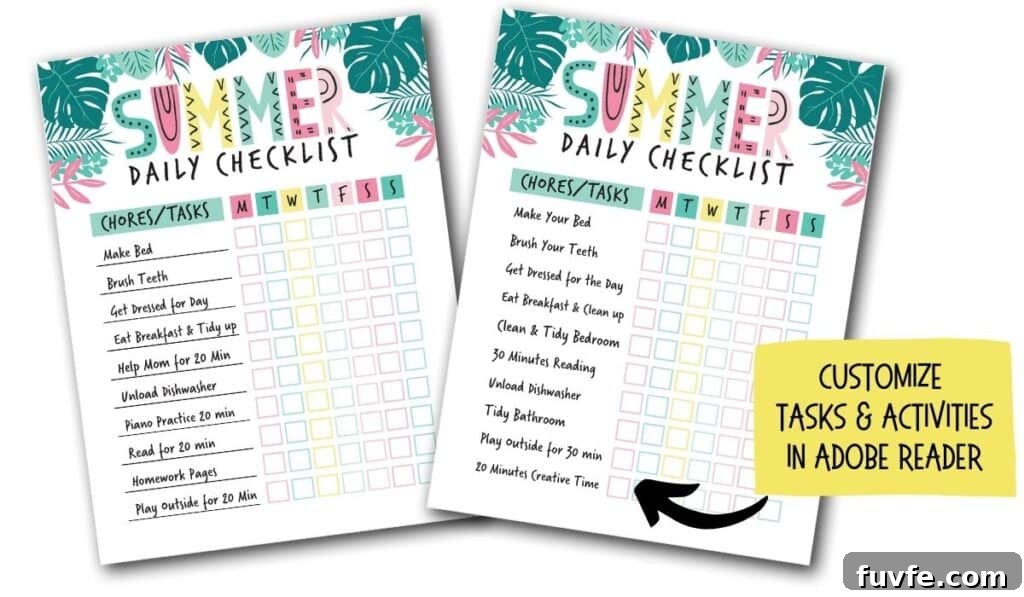 customizable summer chore template